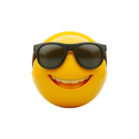 Yellow Emoji Smiling Expression Sunglasses 3D Render Glossy Texture Cool Attitude Summer Vibes Pop Culture Symbol png