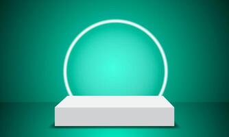 Realistic 3D podium with neon lighting glowing in a semicircle shape. Product display presentation with rendering. Futuristic view. vector