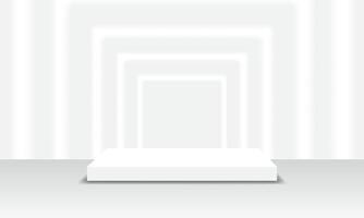 Abstract podium with neon frame illuminated by spotlights. vector
