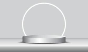 Minimalist 3D Podium with Background and Glowing Circle Elements for Product Display, Mockup. vector