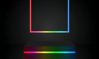 neon frame glows against the background, emitting bright light on a sleek base, perfect for modern technology concepts, product displays and futuristic mockups vector