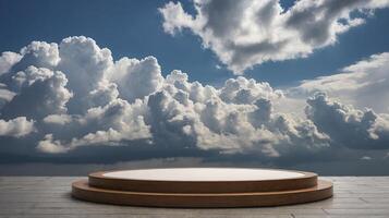 Dramatic Cloudscape Backdrop with Modern Minimalist Podium Stage for Presentation photo