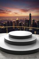 Elevated Stage Overlooks Cityscape at Dusk, Perfect for Display and Presentation photo