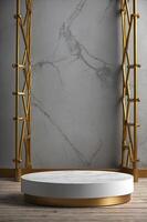 Elegant Marble Display Podium with Gold Accents for Product Showcase photo