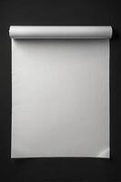 Rolled White Paper on Black Background Mockup Template for Presentation photo