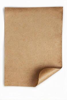 Brown Paper Sheet Curled Corner on White Backdrop for Design photo