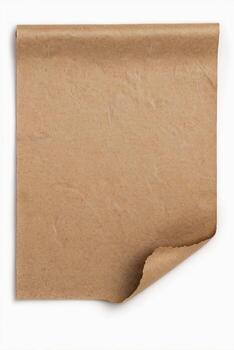Unrolled Brown Craft Paper with Curled Edge on White Background photo