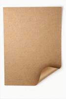 Craft Paper Sheet Curling Up Isolated on White Background Studio Shot photo
