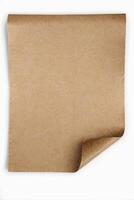 Craft Paper Sheet Curled Edge Isolated on White Background for Mockup photo