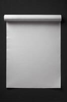 Blank Paper Roll Down Display on Dark Background for Graphic Design photo