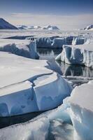 Exploring Arctic Ice Floes Water Landscape and Distant Snowy Mountains photo