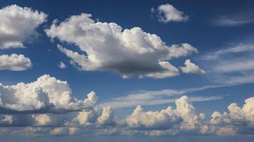 Fluffy White Clouds Floating in a Vivid Blue Sky Landscape photo