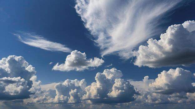 Dramatic Cumulus Cloudscape with Blue Sky and Sunlight Rays View photo