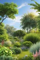 Walking Through Lush Green Garden Landscape on a Sunny Day photo