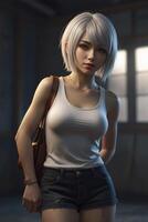 Stylish Woman with Tank Top and Shorts Posing in Casual Setting photo