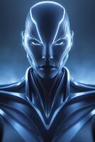 Futuristic Humanoid Robot Glowing with Blue Light in a Technological Setting photo