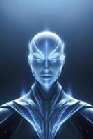 Futuristic Humanoid Portrait with Glowing Blue Light and Elegant Design photo