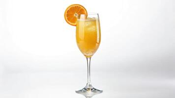A glass of orange juice with an orange slice photo