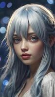 Portrait of a Young Woman with Blue Hair and Piercing Eyes photo