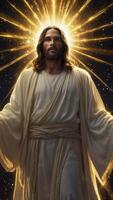 Jesus Christ with Glowing Light Rays Illustration Depicting Hope and Faith photo