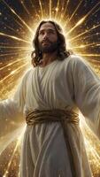 Figure with Glowing Light Radiating Outward Wearing a White Robe photo