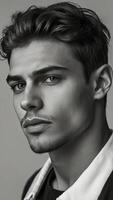 Portrait of Stylish Young Man in Black and White Striking Image photo