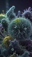 Close-up of Microscopic Virus Cells and Bacteria Infection Biology Concept photo