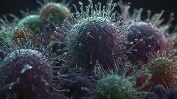 Detailed Microscopic View of Virus Cells with Spiked Surface Structures photo