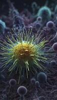 Close-up Virus Rendering Showing Structure with Tentacles and Cellular Environment photo