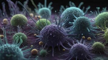 Microscopic View of Cells or Viruses, Disease and Medical Research photo