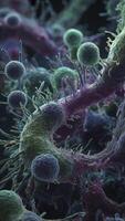 Close-up View of Microscopic Bacteria with Tentacles and Spherical Shapes photo