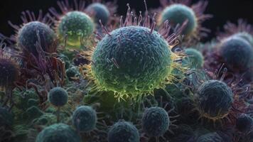Microscopic View of Cancer Cells with Spikes Growing on Surface photo