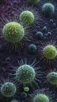Virus and Bacteria Cells Microscopic View Green and Blue Illustration photo