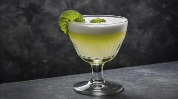 Refreshing Sour Cocktail in Elegant Glass with Mint Garnish photo