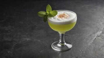 Refreshing Green Cocktail with Mint Garnish on Dark Textured Surface photo