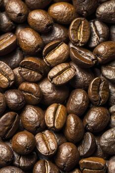Roasted Coffee Beans Close Up Macro Background for Coffee Shop Menu photo