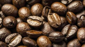 Roasted Coffee Beans Close Up Showing Rich Aroma and Texture Detail photo