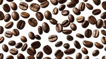 Scattered Roasted Coffee Beans on White Background for Product Mockup photo