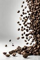 Coffee Bean Cascade Freshly Roasted Aroma with White Background photo