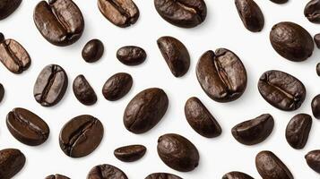 Scattered Coffee Beans Overhead Flat Lay on White Background Texture photo