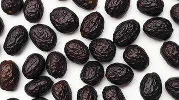 Dried Dates Flat Lay Arrangement Against White Background for Food Photography photo