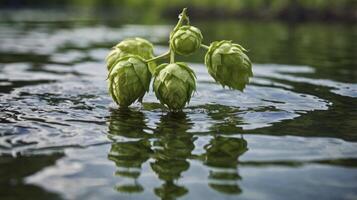 Hops Cone Floating in Water for Beer Ingredient Concept Close-up photo