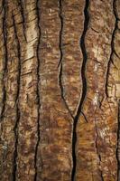 Close-up View of Textured Tree Bark with Deep Grooves and Rich Colors photo