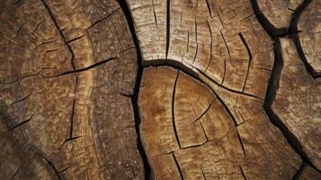 Close-up of Cracked Tree Trunk Showing Growth Rings and Wood Texture photo