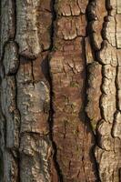 Close-up Tree Bark Texture Showing Natural Patterns and Moss Detail photo