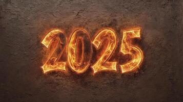 Flaming 2025 Numbers on Dark Textured Background for Future Events photo