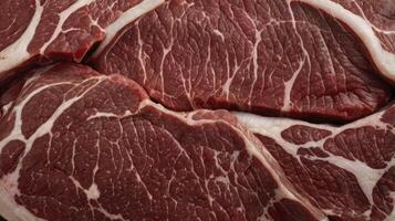Close-up of Raw Beef Steaks with Marbling for Culinary Use photo