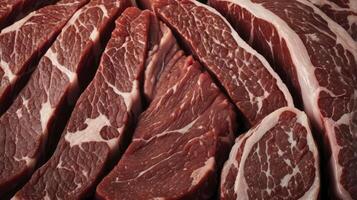 Close-up of Fresh Raw Chuck Eye Steak Cuts Ready for Cooking photo