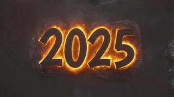 Burning Year 2025 on Dark Background Signifying Heat and Anticipation photo