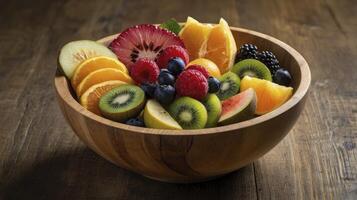 Fresh Mixed Fruit Bowl on Wooden Table for Healthy Eating photo